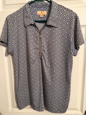 Sport Haley Navy & White Geometric Zip-Front Polo